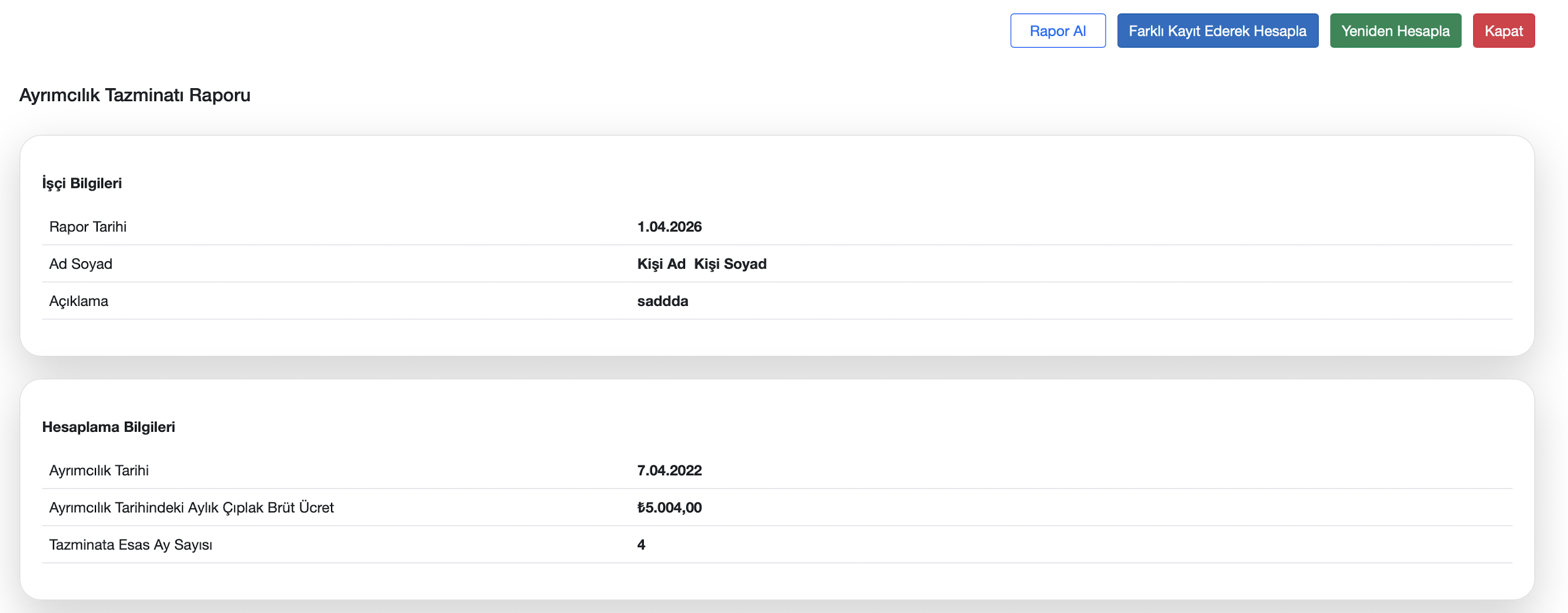Ayrımcılık tazminatı hesap ekranı