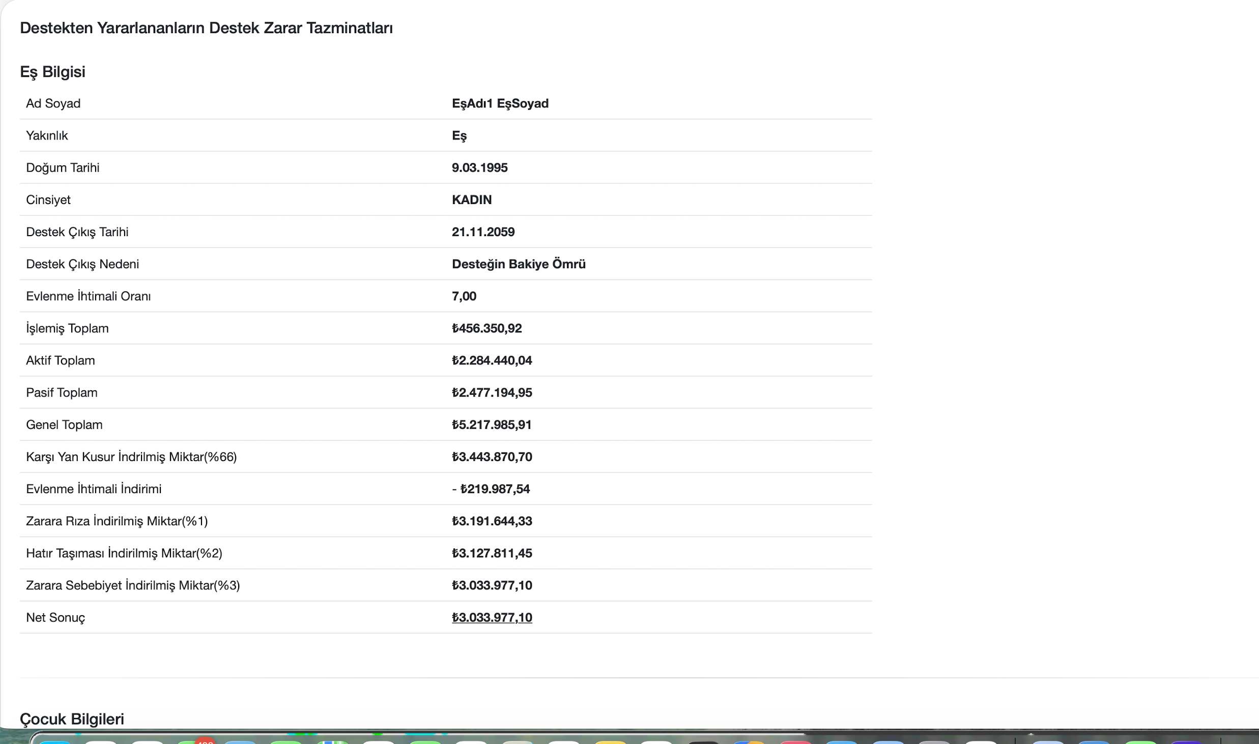 Destek payları ekranı