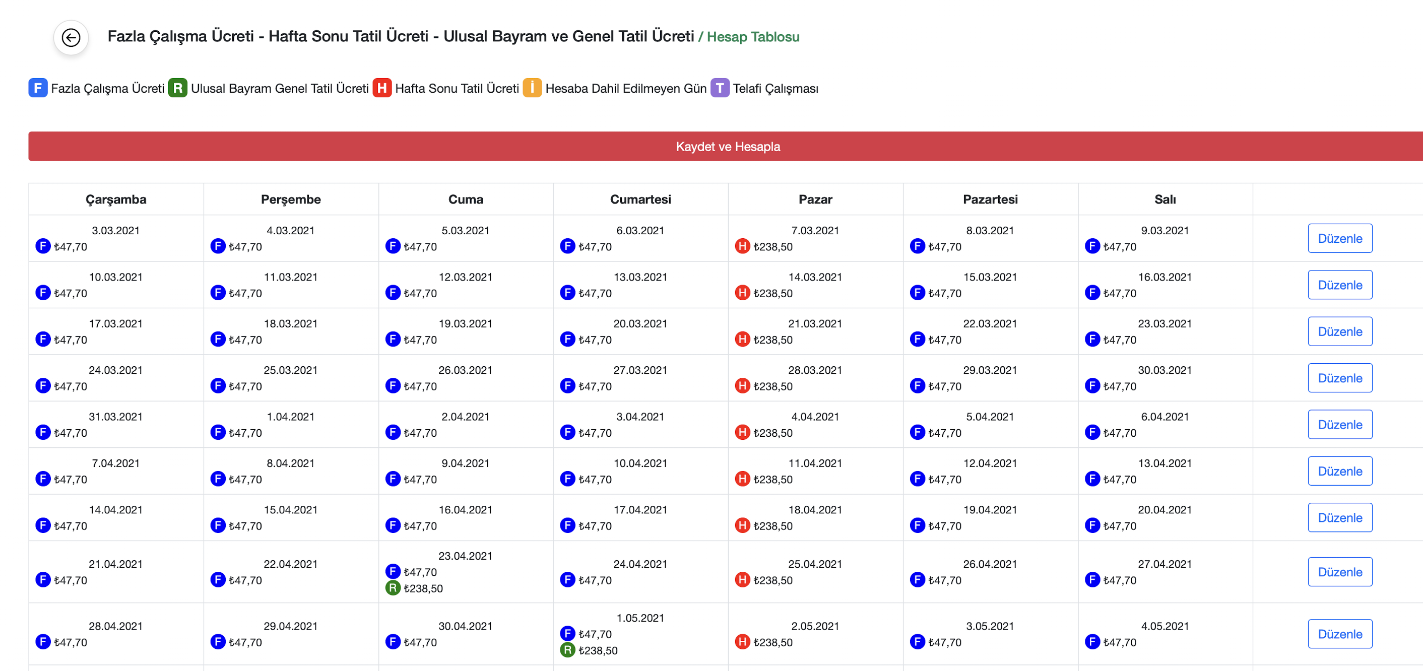 Hesap tablosu ekranı