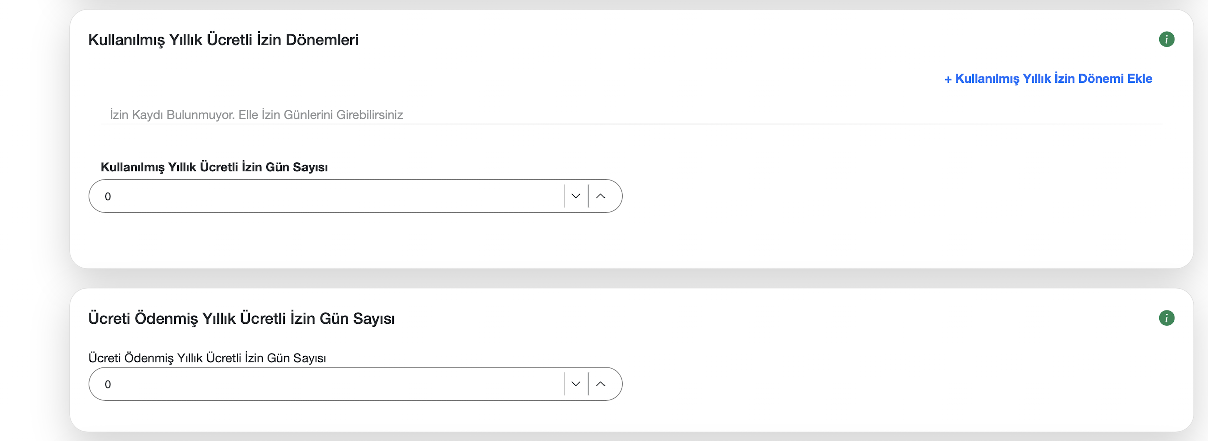 Kullanılmış ve ödenmiş izin günleri ekranı