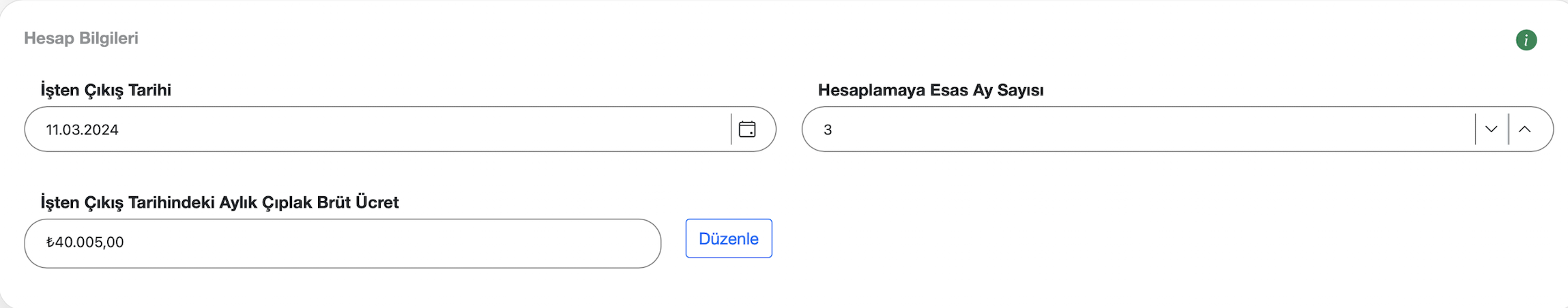 Asker dönüşü işçinin ücret bilgileri ekranı