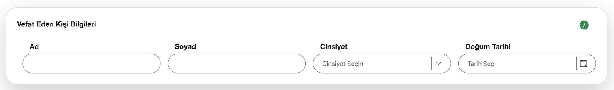 Vefat eden kişi bilgileri ekranı