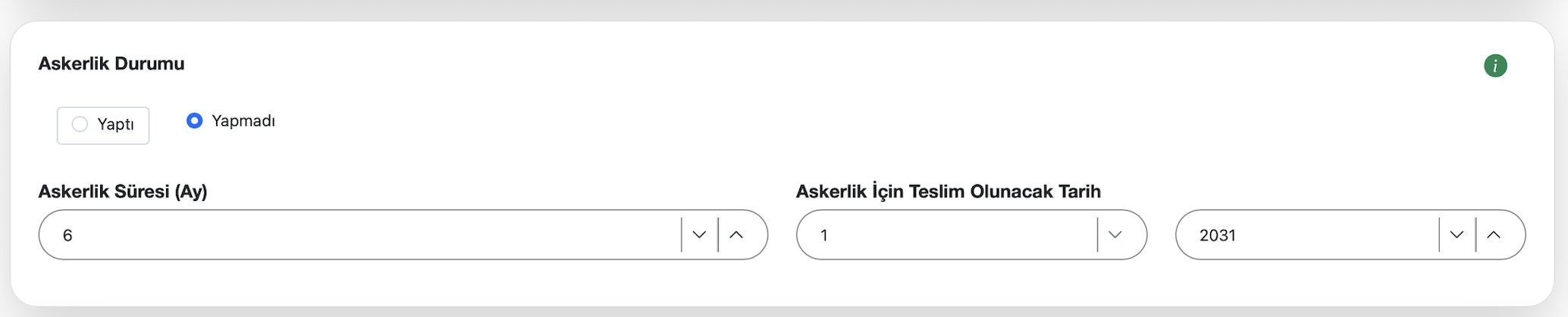 Askerlik durumu ekranı
