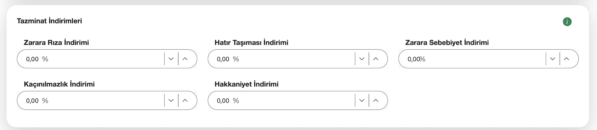 Tazminat indirimleri ekranı