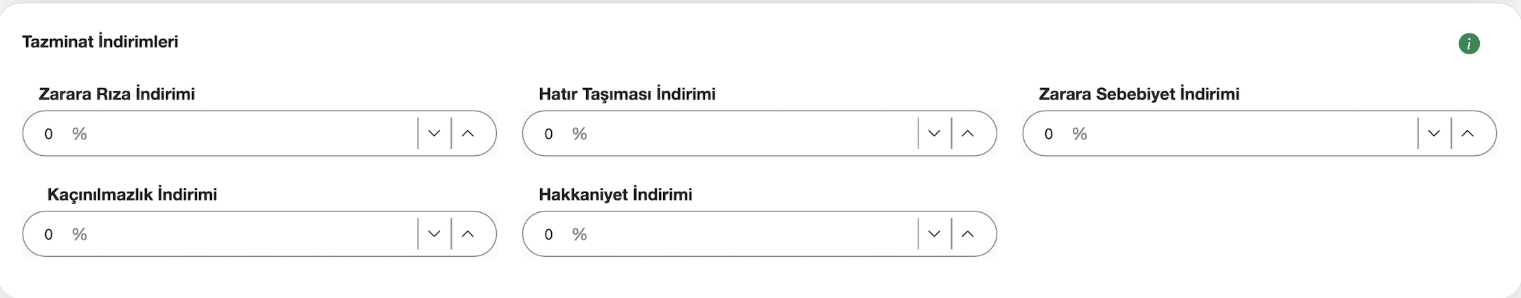 İşgücü kaybı tazminat indirimleri ekranı