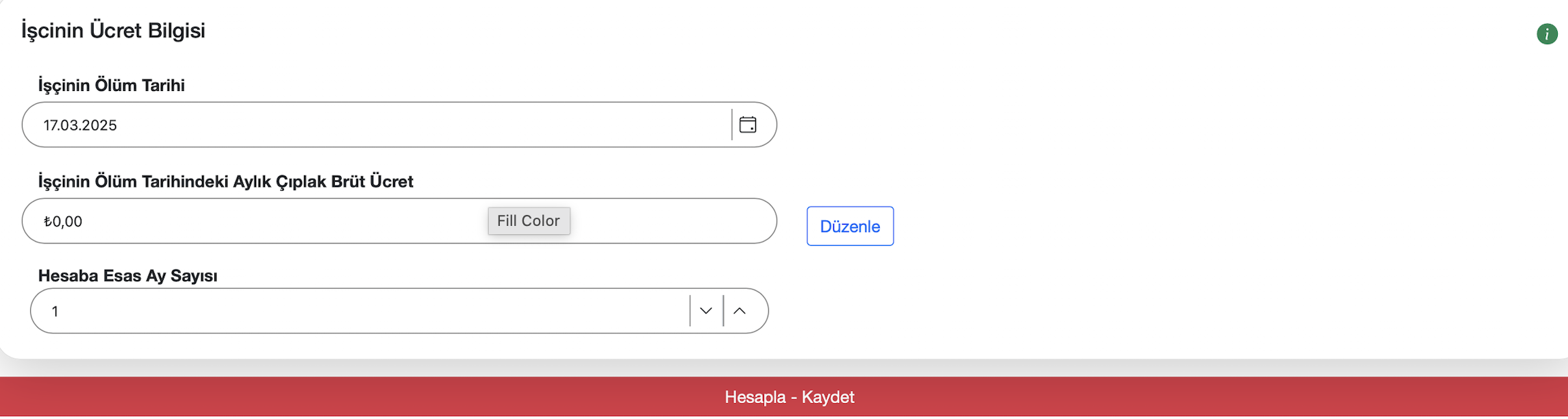 Ölüm tazminatı işçinin ücret bilgileri ekranı